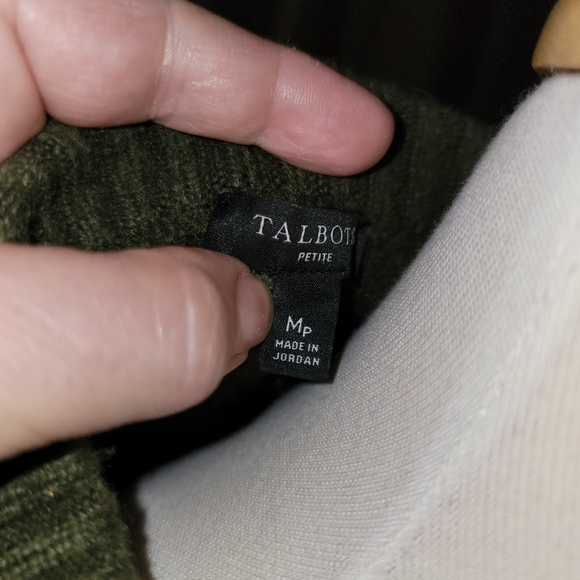 Talbots Cable Knit Cardigan Sweater Olive Green Size Medium Petite - Picture 6 of 8